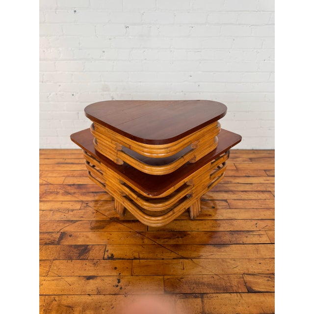 Paul Frankl Vintage Paul Frankl-Style Two-Tiered Rattan Side Table For Sale - Image 4 of 9