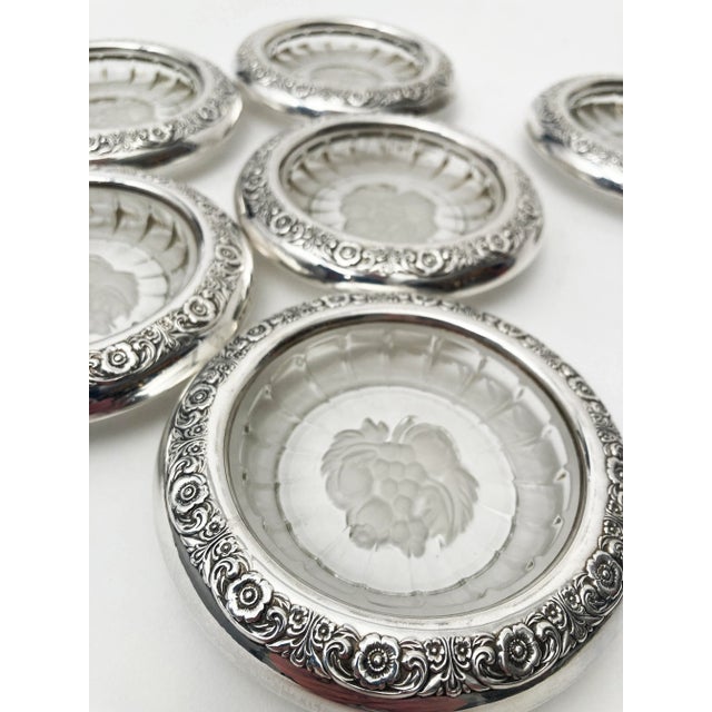 Vintage Prelude Sterling Silver and Crystal Coasters With