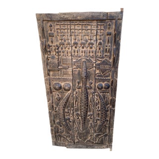 Dogon Granary Door With Crocodiles and Birds 47" H For Sale