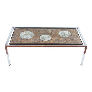 1970's Mid-Century Modern Juliette Belarti Chrome & Ceramic Coffee Table For Sale