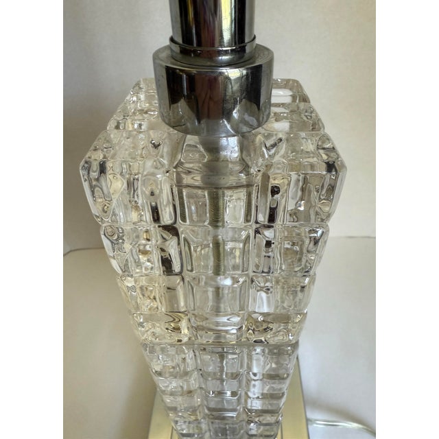 Vintage Art Deco Style Architectural Cubed Glass & Chrome Table Lamp For Sale - Image 10 of 12