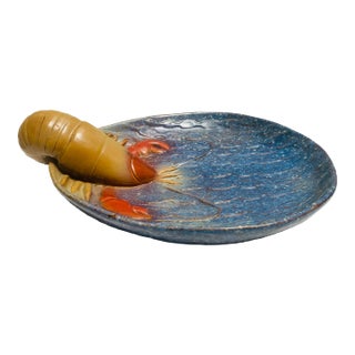 Mid Century Majolica Studio Pottery Lobster Bowl Platter For Sale