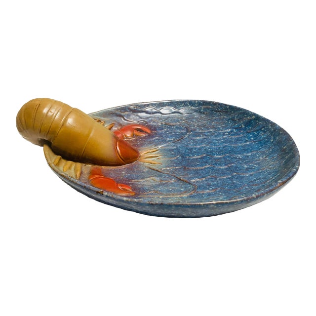 Mid Century Majolica Studio Pottery Lobster Bowl Platter For Sale