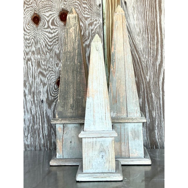 Rustic Vintage Boho Patinated Wood Obelisks - Set of 3 For Sale - Image 3 of 8
