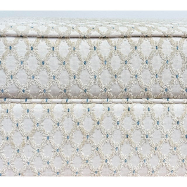 Vintage Trellis Lattice Pattern Upholstery Parsons Bench For Sale - Image 9 of 9