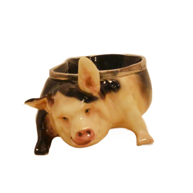 1930s 1920s Royal Doulton Sterling Silver-Mounted Pig Trinket Bowl For Sale - Image 5 of 10