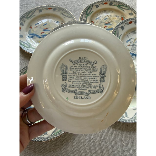 Blue Set of 10 Antique English Farmers Arms Plates 6.125 Inch British Transferware B LTD England Rustic Tableware 1900-1920 For Sale - Image 8 of 12