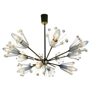 Glass and Brass Snowflake Chandelier by Emil Stejnar for Rupert Nikoll, 1960s, Set of 2 For Sale