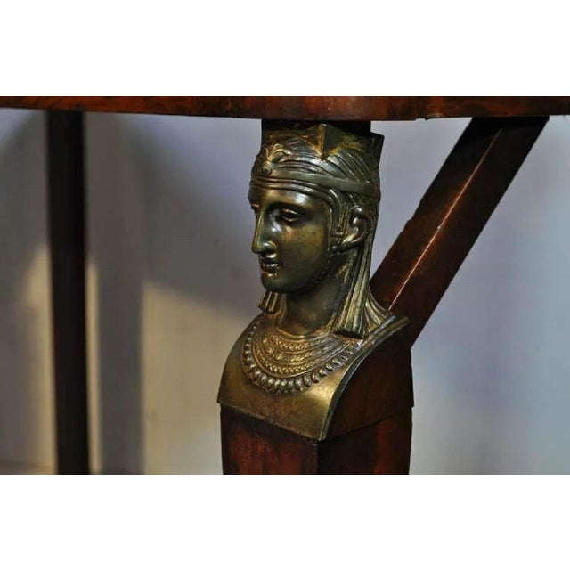 Traditional 19th Century French Empire Crotch Mahogany Bronze Ormolu 1 Drawer Console Hall Table For Sale - Image 3 of 10