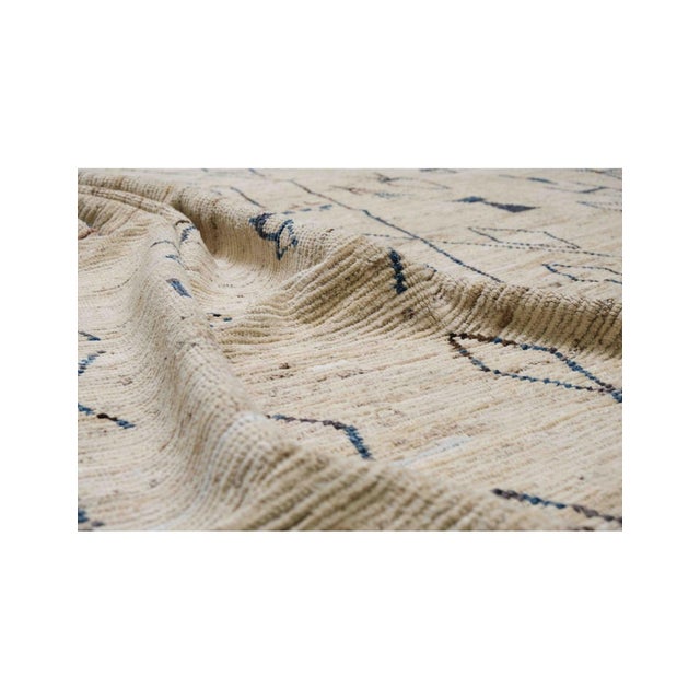 Mid-Century Modern Neutral & Blue Modern Hand Knotted Rug For Sale - Image 3 of 6