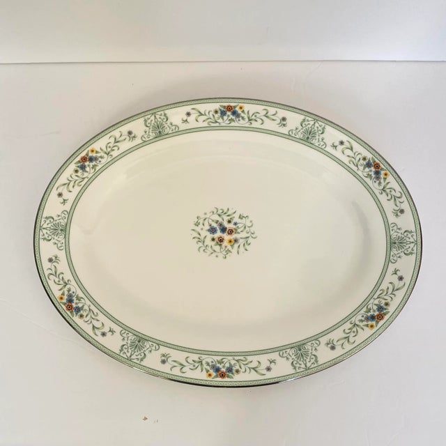 Metal Vintage 1980s Wedgwood Agincourt Green Bone China Large 15" Serving Platter For Sale - Image 7 of 8