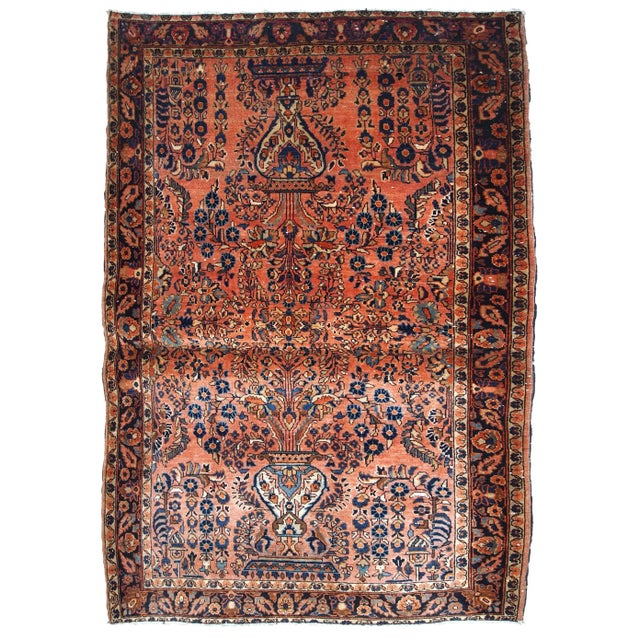 Red 1920s Handmade Antique Persian Sarouk Rug 3.6' X 5.4' For Sale - Image 8 of 8