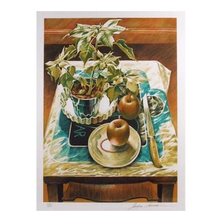 Poinsetta and Apples, Sandra Lawrence Lithograph For Sale