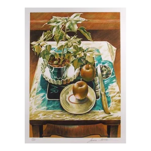 Poinsetta and Apples, Sandra Lawrence Lithograph