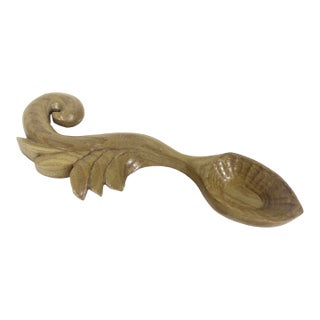 Hand Carved Wood Spoon Folk Art Treen Welsh Love Spoon For Sale
