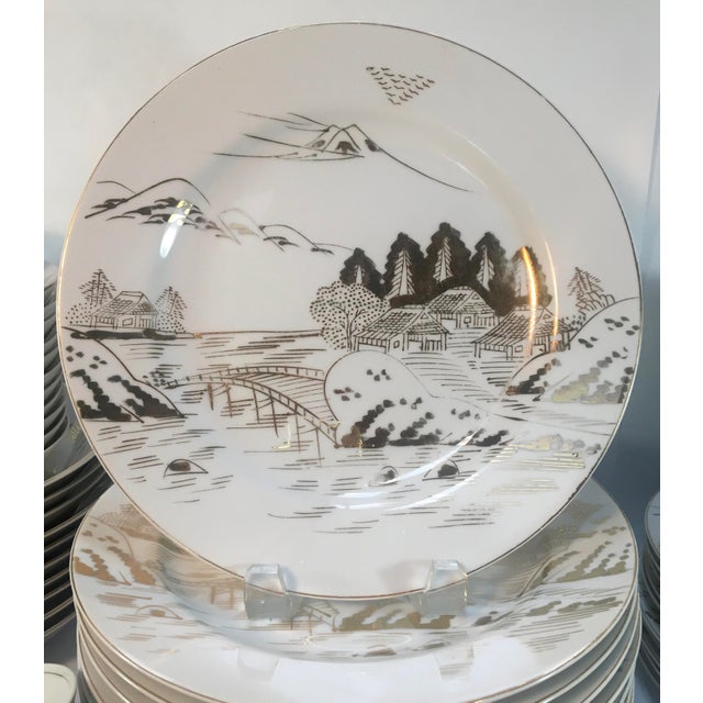 1950s Kutani Japanese Lithophane Meijyo Dinnerware Service for 10 59