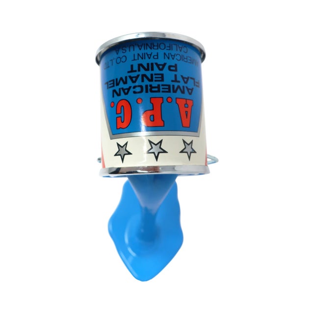 Blue Vintage Blue Pop Art Apc Pouring Paint Can Bank For Sale - Image 8 of 9
