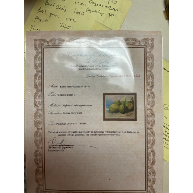 Vintage Boho Monumental Contemporary Original Oil Painting of Coconuts, Framed For Sale - Image 10 of 10