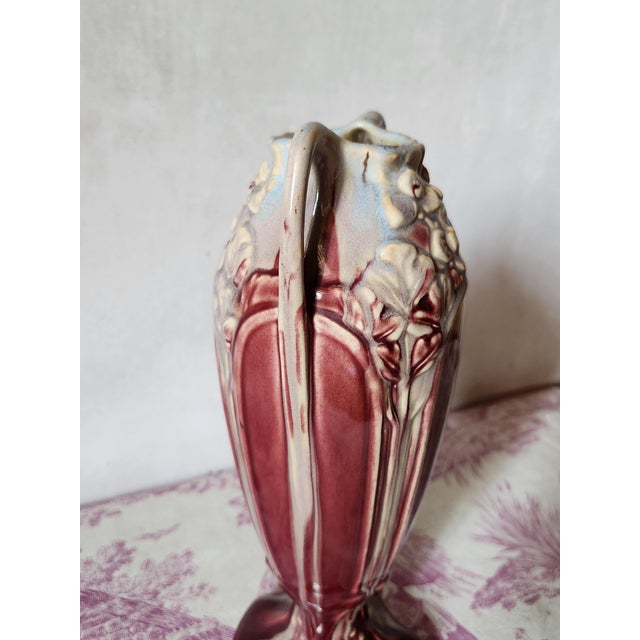 Art Nouveau Burgundy Barbotine Vase with Floral Relief, 1900s For Sale - Image 3 of 16