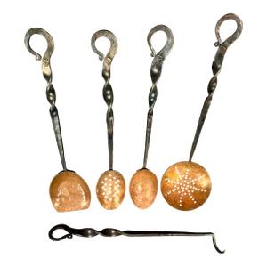 1980s Copper Kitchen Utensil Set With Twisted Iron Handles