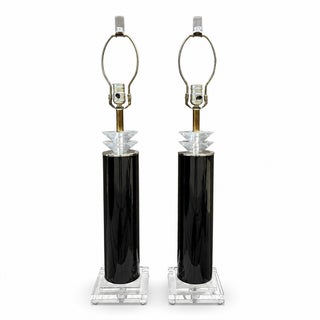 1980s Postmodern Lucite and Black Table Lamps - A Pair For Sale