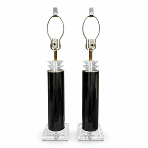 1980s Postmodern Lucite and Black Table Lamps - A Pair