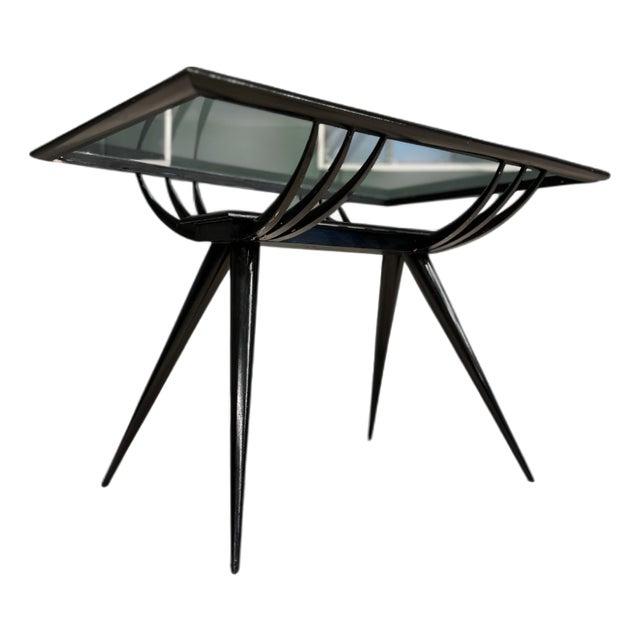 Side Table in Hardwood & Glass, Giuseppe Scapinelli, 1950s For Sale