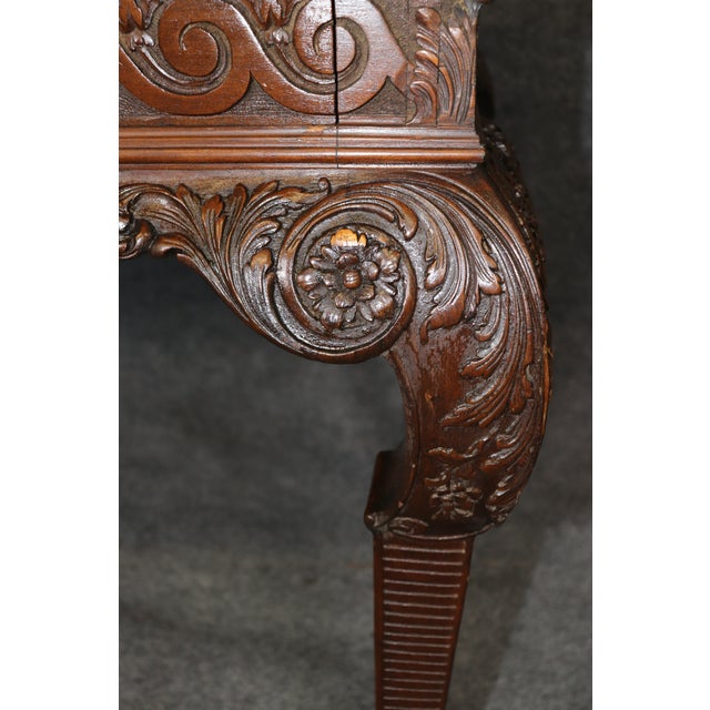 1910s Antique Georgian Style Carved Console Table With Inlaid Wood Top For Sale - Image 5 of 13