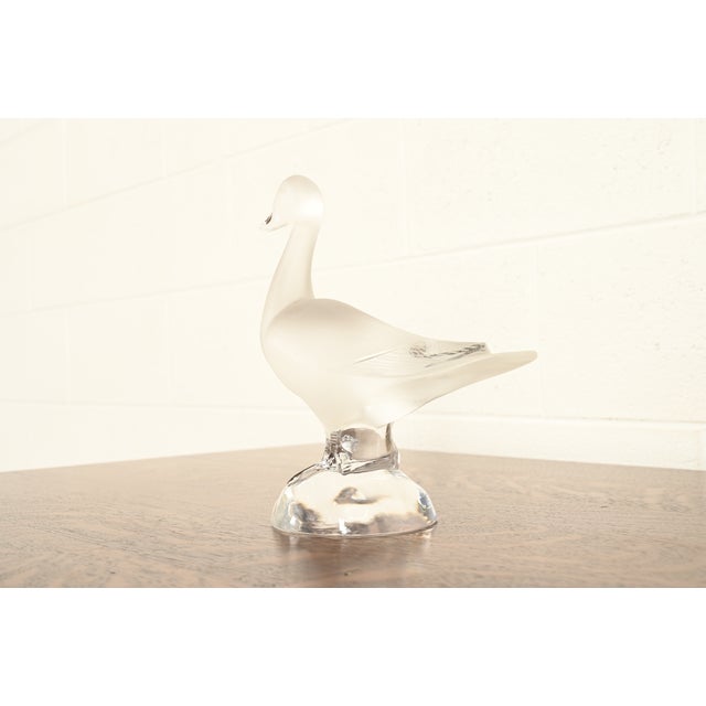 A gorgeous Art Deco or Art Nouveau frosted and clear crystal statue or figure depicting a grand standing duck By Lalique...