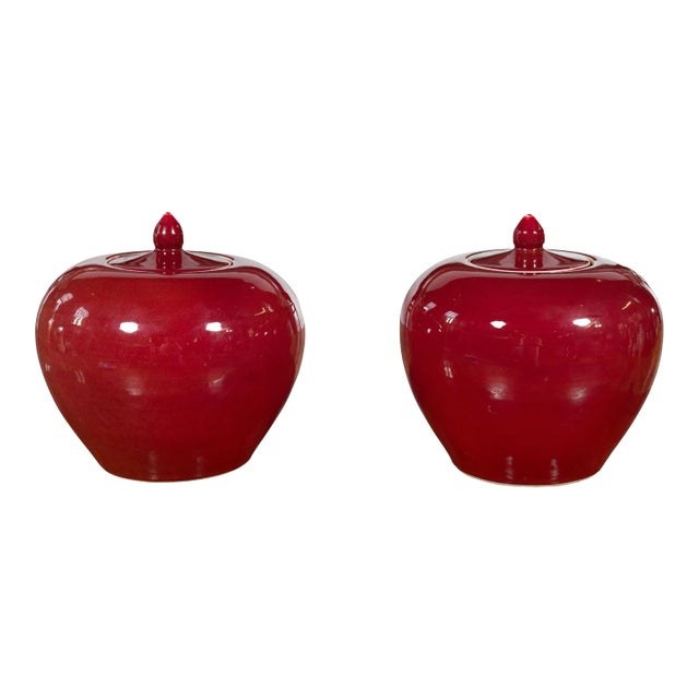 Vintage Chinese Oxblood Finish Jars - A Pair For Sale