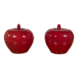 Vintage Chinese Oxblood Finish Jars - A Pair