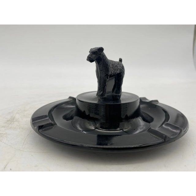 Art Deco 1930s Greenburg Black Art Deco Black Glass Terrier Ashtray For Sale - Image 3 of 4