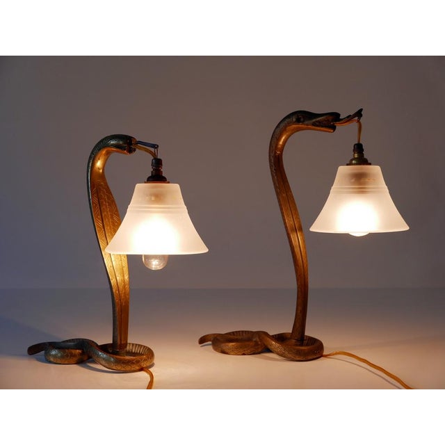 Antique Art Nouveau Bronze Cobra Table Lamps, 1890s, Set of 2 For Sale - Image 4 of 18