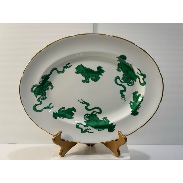 A striking vintage Wedgwood bone china serving platter in the celebrated Green Chinese Tigers pattern, R4501. This pattern...