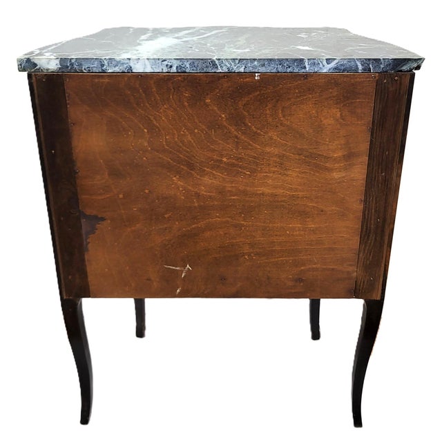 Antique French Louis XV Style Bronze & Inlaid Verde Marble Top Nighstand Chest For Sale - Image 4 of 14