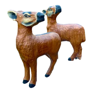 1960s Hand Painted Paper Mache Deer - a Pair