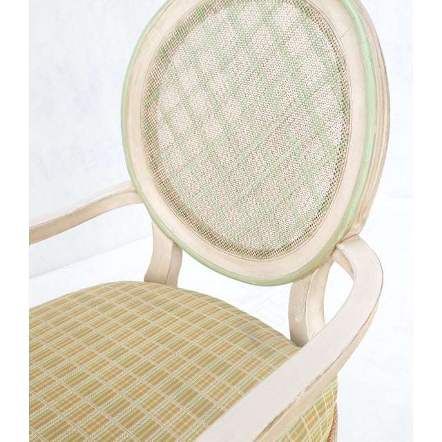 Set of 7 Swedish White Wash Paint Decorated Oval Cane Backs Dining Chairs NICE! For Sale - Image 4 of 11