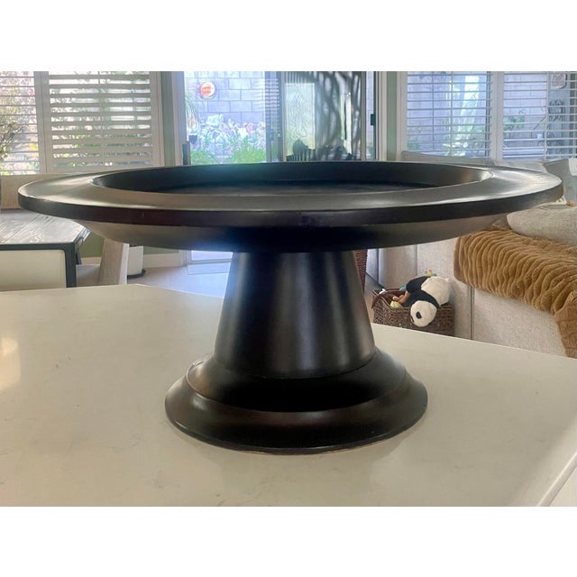 Farmhouse Mid 20th Century Ebonized Wood Pedestal Tray Centerpiece X-Large For Sale - Image 3 of 7