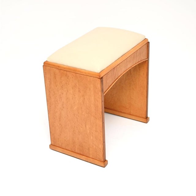 Mid-Century Modern Art Deco Birds Eye Maple and Leather Stool, 1930 For Sale - Image 3 of 8