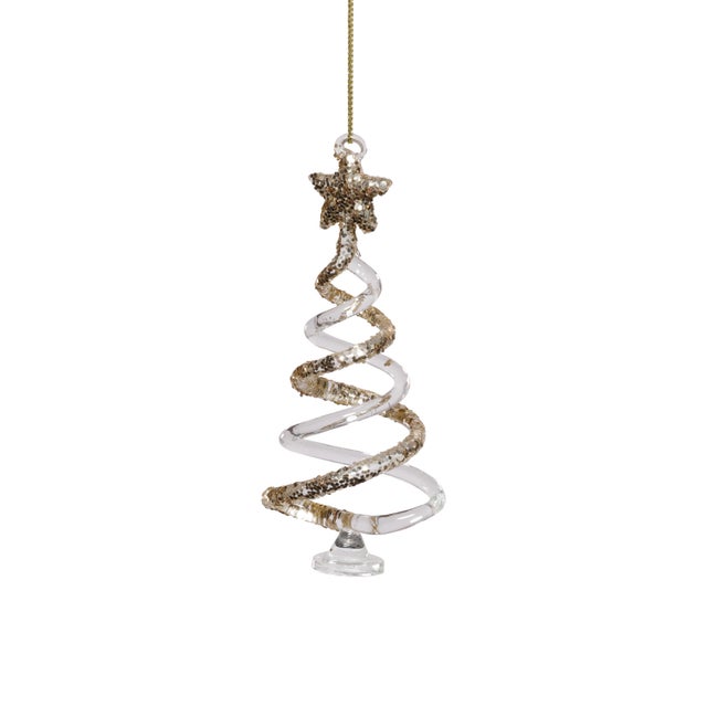 Contemporary Clear Twisted Glass Tree Ornaments with Gold Glitter, Assorted Set of 12 Pieces For Sale - Image 3 of 4