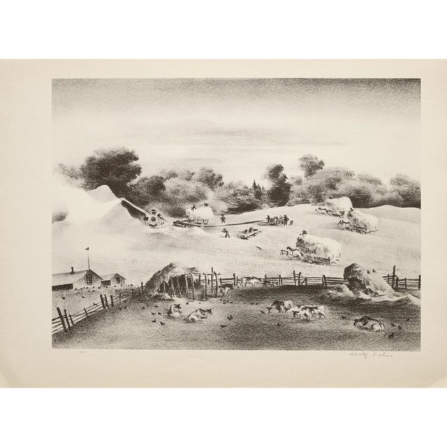 1939 After Adolf Dehn "Threshing", First Edition Period Offset Lithograph For Sale