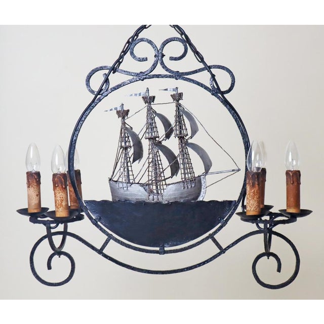 Wrought Iron Sailing Ship Frigate Hanging Lamp For Sale - Image 10 of 18