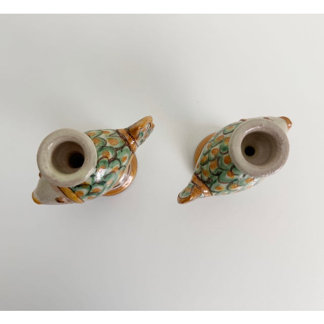 Green Italian Ceramic Fish Candle Holders by Giacomo Alessi - A Pair For Sale - Image 8 of 11