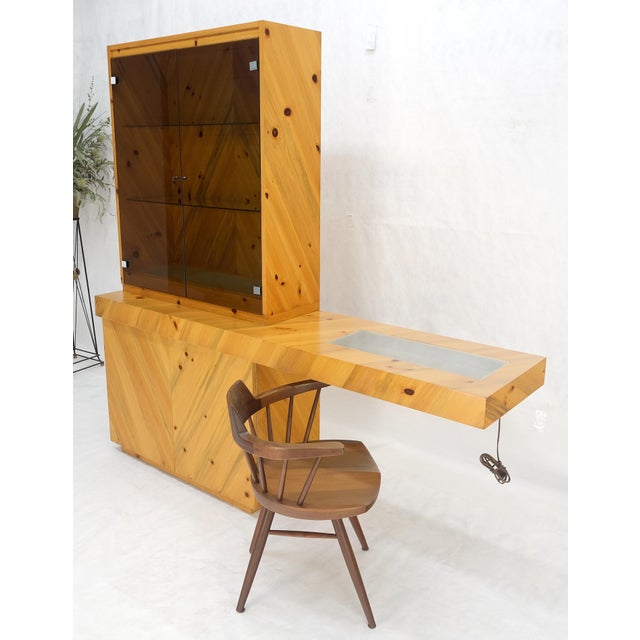 Milo Baughman Thayer Cogging Yew Wood Cantilever Console Chine Display Cabinet For Sale - Image 15 of 15