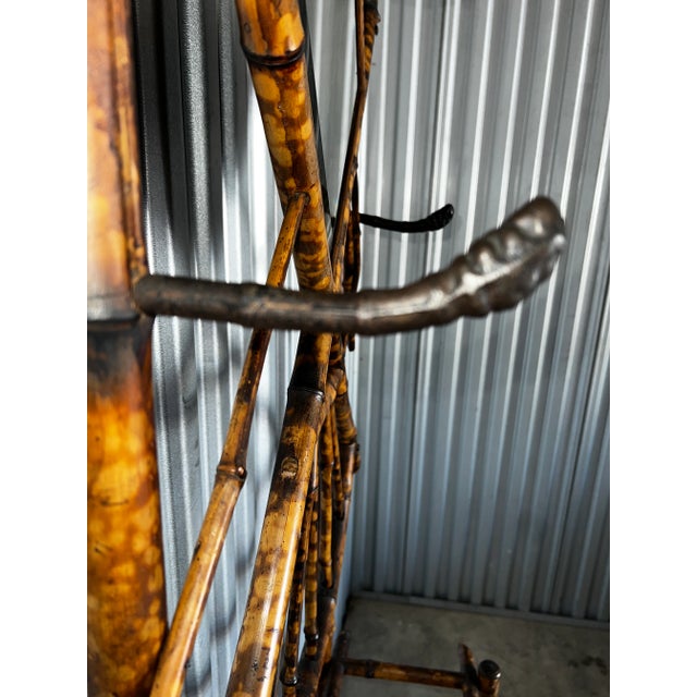 Early 20th Century Scorched Bamboo Hall Tree With Beveled Mirror For Sale - Image 4 of 11