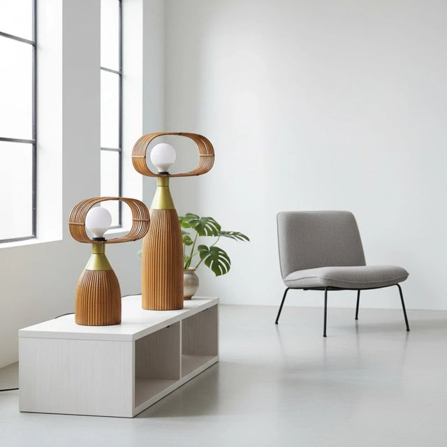 Mid-Century Modern Rattan Maya Glow Table Lamp (Set of 2) For Sale - Image 3 of 7