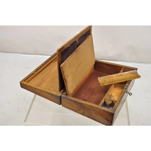 Antique English Victorian Burl Walnut Small Lap Desk Box With Fitted Interior For Sale - Image 10 of 12