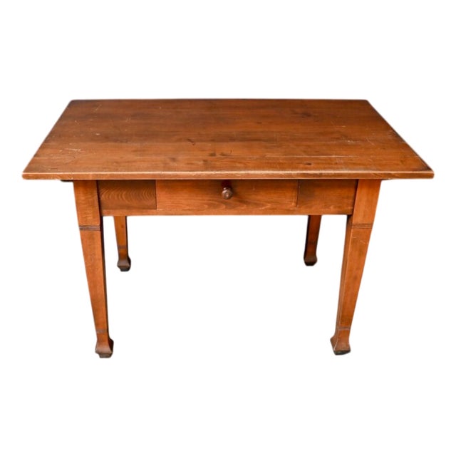 Antique Farmhouse Table with Drawer in Light Wood For Sale