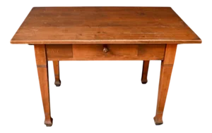 Antique Farmhouse Table with Drawer in Light Wood