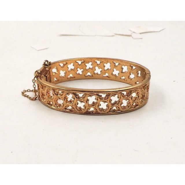 1970s Vintage 1972 Signed Napier Gothic Style Goldtone Cuff Bracelet For Sale - Image 5 of 8